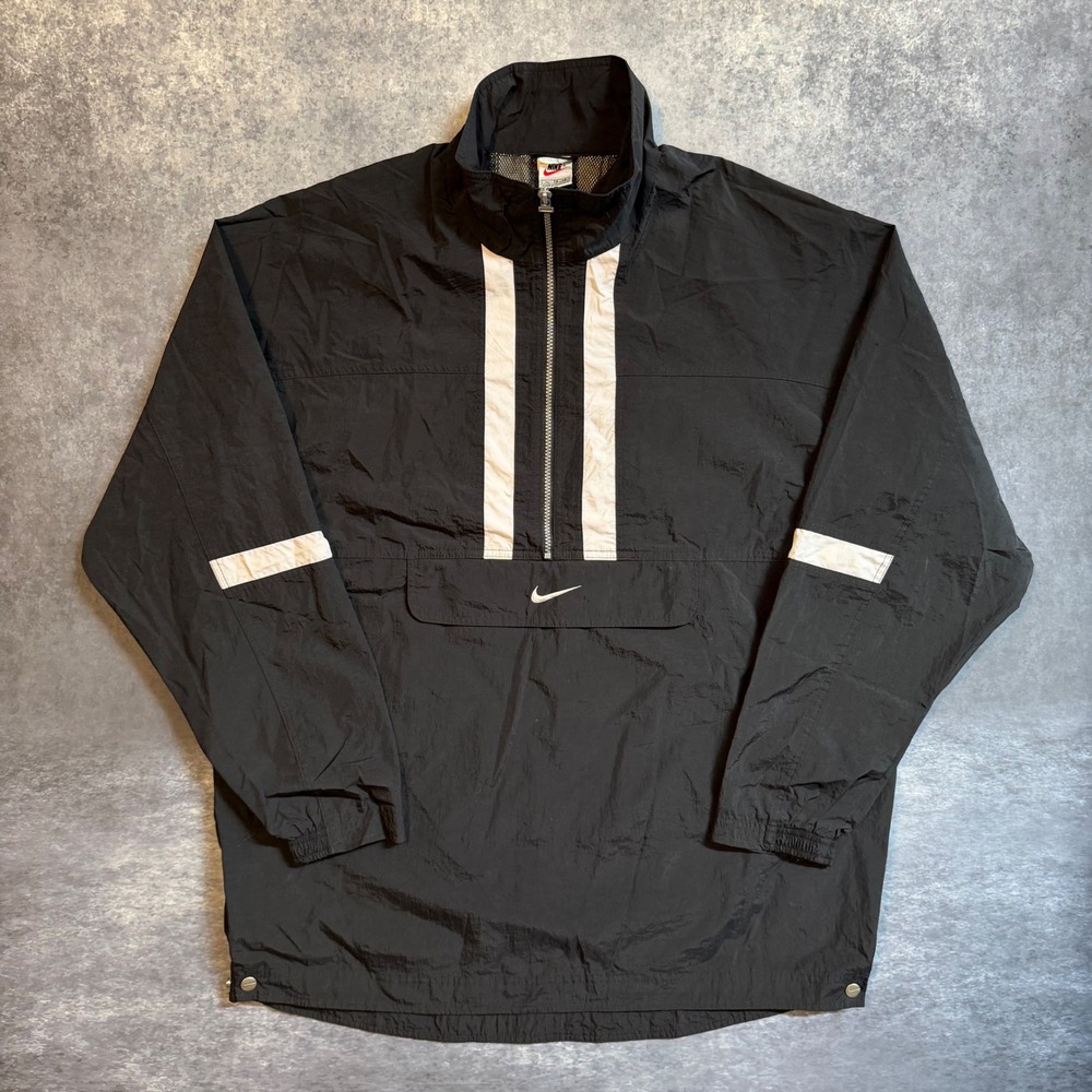 Vintage Nike Mens XL Black White Half Zip Anorak Windbreaker Jacket Pullover 90s